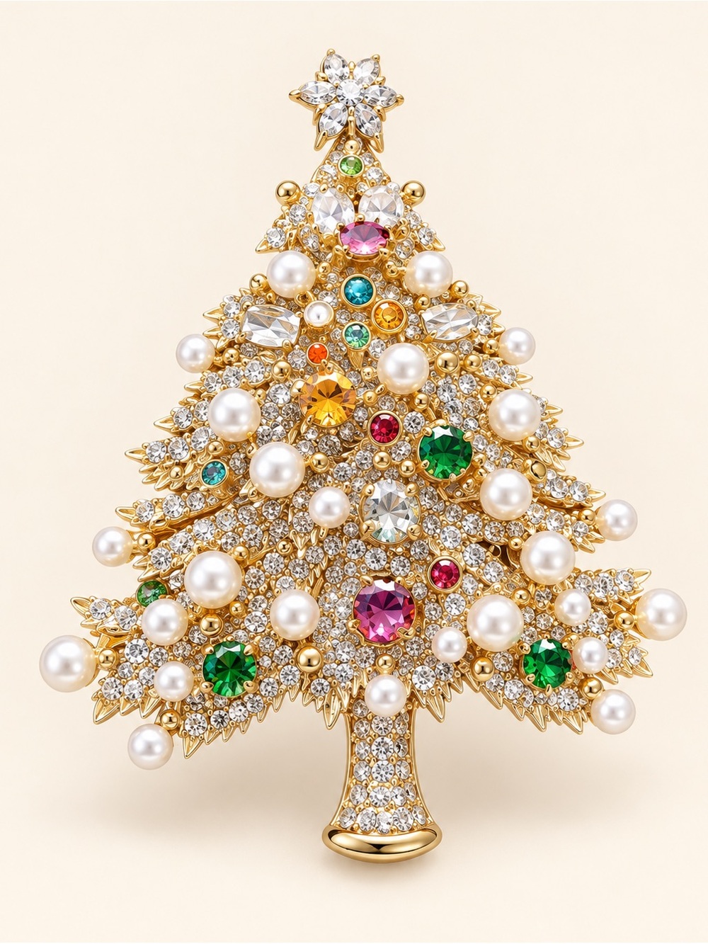 Christmas Tree Multicolor Gems Pearls Crystal Brooch